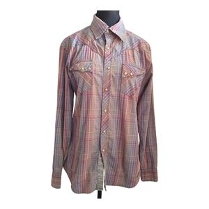 Wrangler Retro Stylish Multicolor Plaid Button-Down Shirt Size Med